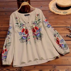 ZANZEA Women's Blouse Full Sleeve Button Down Front Printing Design Tops Shirt